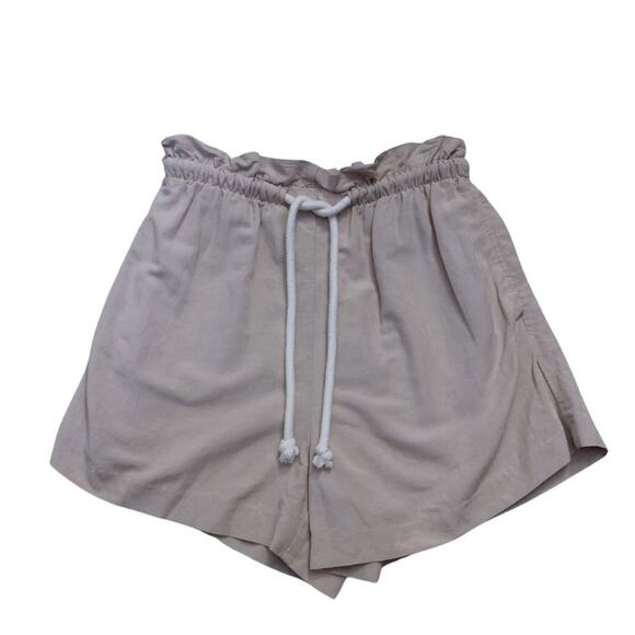 H&M Linen Shorts Light Beige Small High Waist Drawstring Tan Cream Khaki Brown - Picture 1 of 8